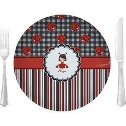 Ladybugs & Stripes 10" Glass Lunch / Dinner Plates - Single or Set (Personalized)