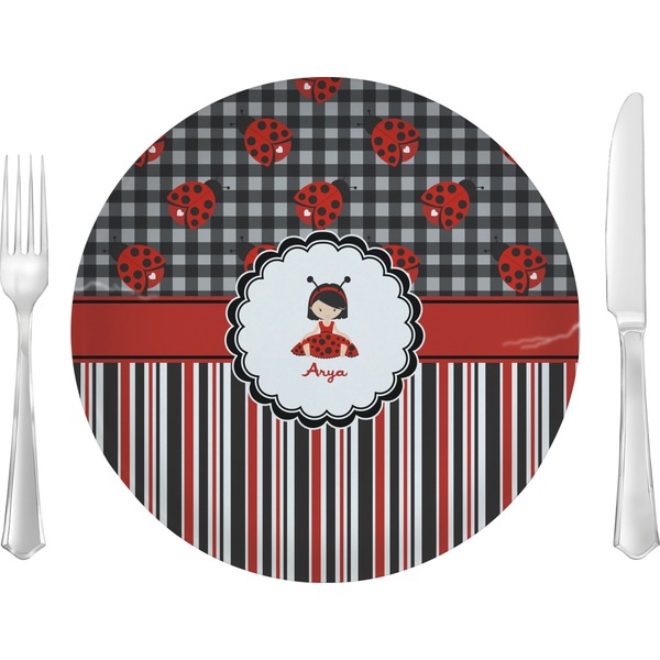 Custom Ladybugs & Stripes 10" Glass Lunch / Dinner Plates - Single or Set (Personalized)