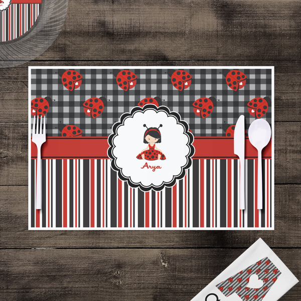 Ladybugs & Stripes Disposable Paper Placemat - In Context