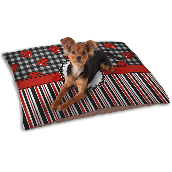 Custom Ladybugs & Stripes Dog Bed - Small w/ Name or Text