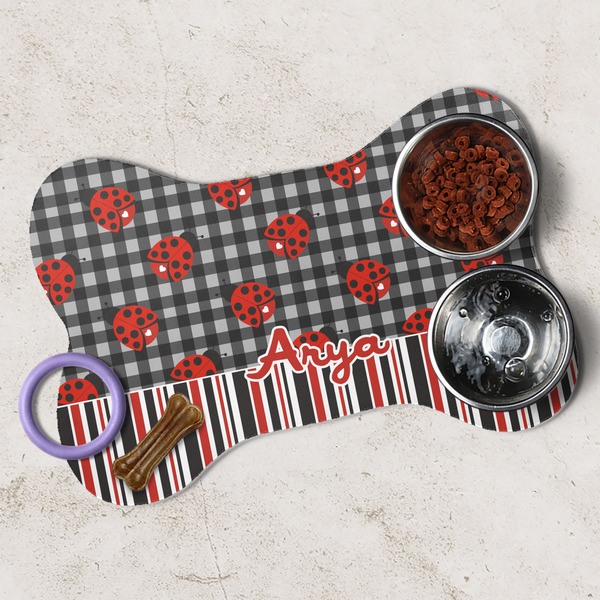 Ladybugs & Stripes Dog Bone Shaped Mat Lifestyle