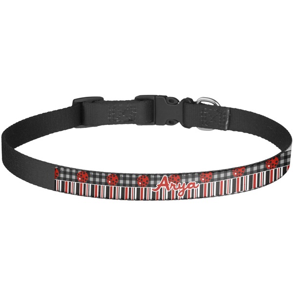 Custom Ladybugs & Stripes Dog Collar - Large (Personalized)