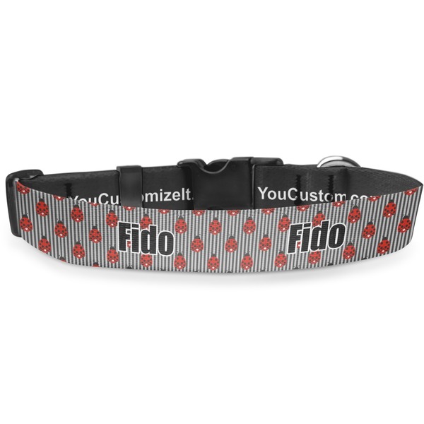 Custom Ladybugs & Stripes Deluxe Dog Collar - Small (8.5" to 12.5") (Personalized)