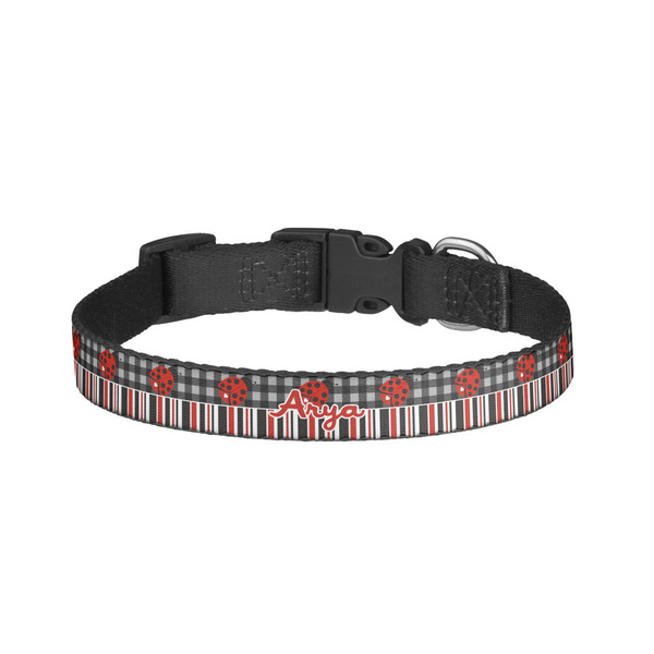 Custom Ladybugs & Stripes Dog Collar - Small (Personalized)