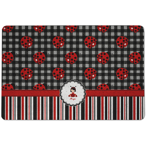 Custom Ladybugs & Stripes Dog Food Mat w/ Name or Text