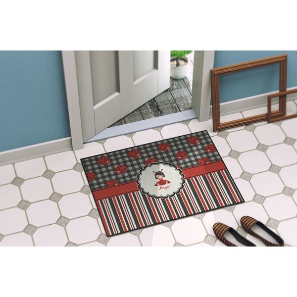 Ladybugs & Stripes Door Mat Lifestyle