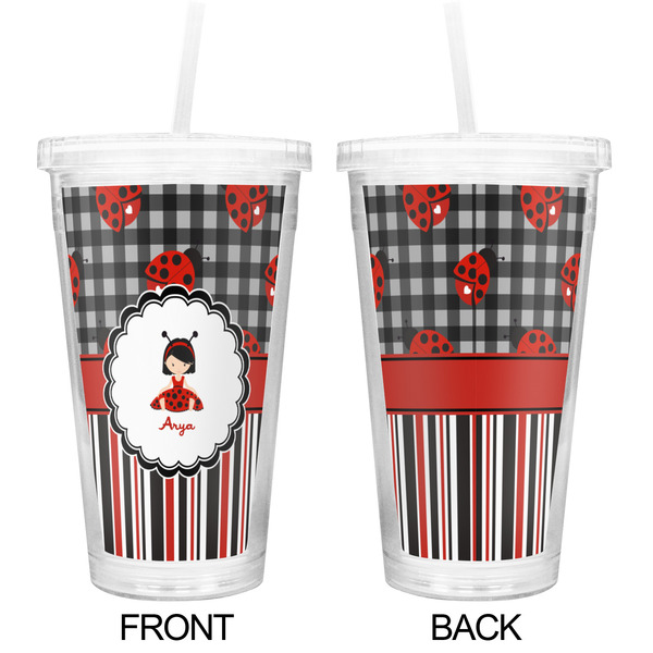 Ladybugs & Stripes Double Wall Tumbler with Straw - Approval