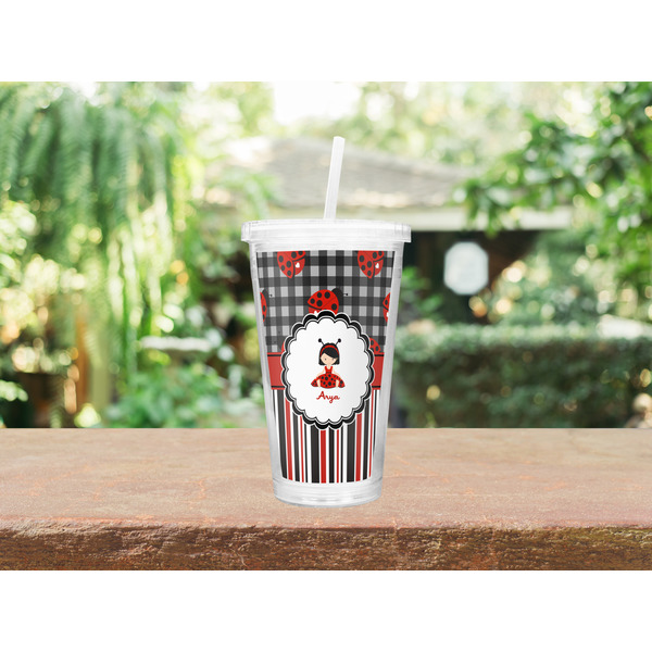 Ladybugs & Stripes Double Wall Tumbler with Straw Lifestyle