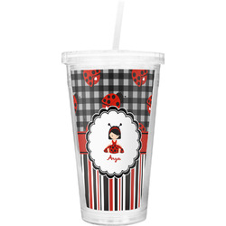 Ladybugs & Stripes Double Wall Tumbler with Straw (Personalized)