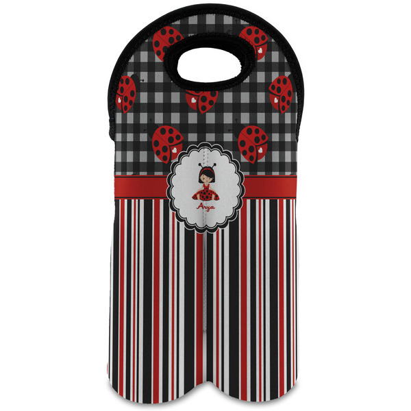 Custom Ladybugs & Stripes Wine Tote Bag (2 Bottles) (Personalized)