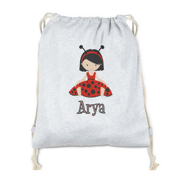 Custom Ladybugs & Stripes Drawstring Backpack - Sweatshirt Fleece - Double Sided (Personalized)