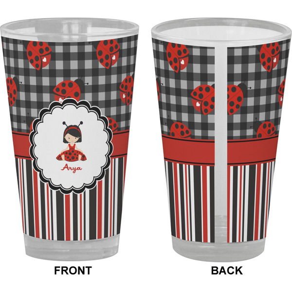 Ladybugs & Stripes Pint Glass - Full Color - Front & Back Views