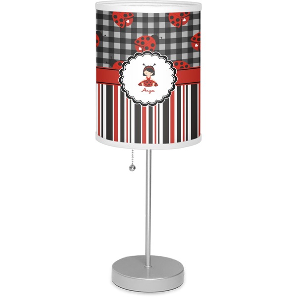 Custom Ladybugs & Stripes 7" Drum Lamp with Shade Linen (Personalized)