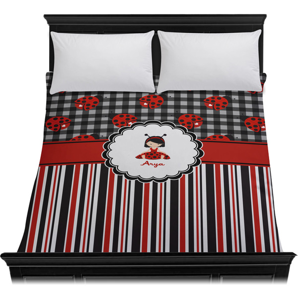 Ladybugs & Stripes Duvet Cover - Queen - On Bed - No Prop