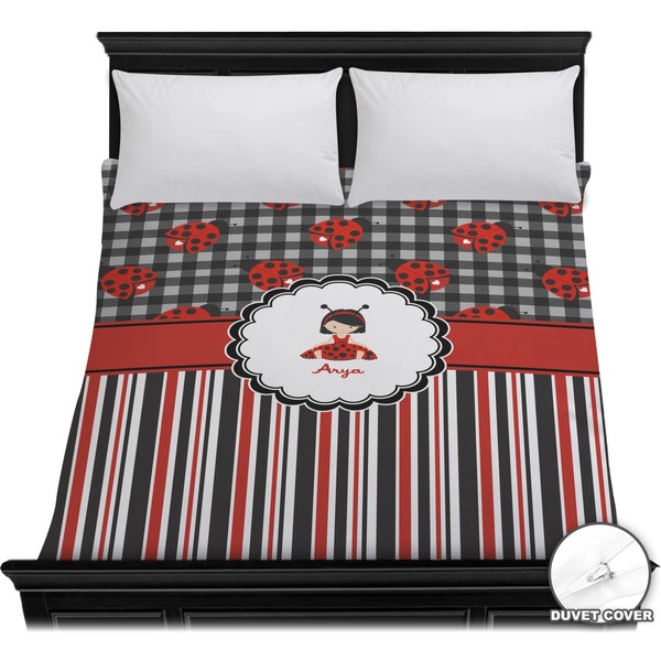 Custom Ladybugs & Stripes Duvet Cover - Full / Queen (Personalized)