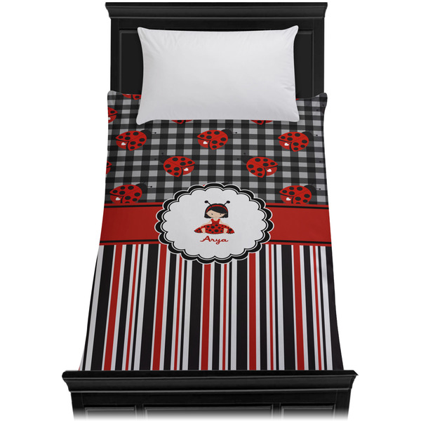 Ladybugs & Stripes Duvet Cover - Twin - On Bed - No Prop