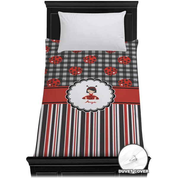 Custom Ladybugs & Stripes Duvet Cover - Twin (Personalized)