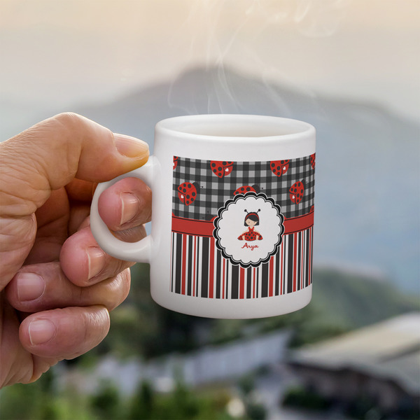 Custom Ladybugs & Stripes Single Shot Espresso Cup - Single (Personalized)