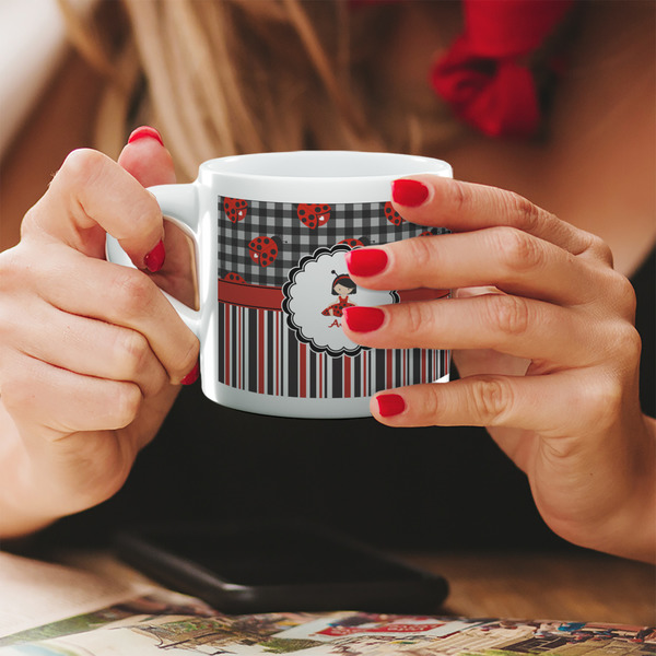 Custom Ladybugs & Stripes Double Shot Espresso Cup - Single (Personalized)
