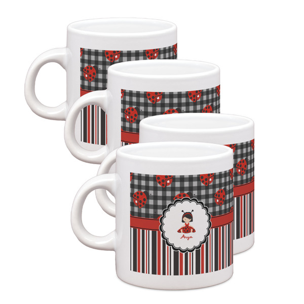 Custom Ladybugs & Stripes Single Shot Espresso Cups - Set of 4 (Personalized)