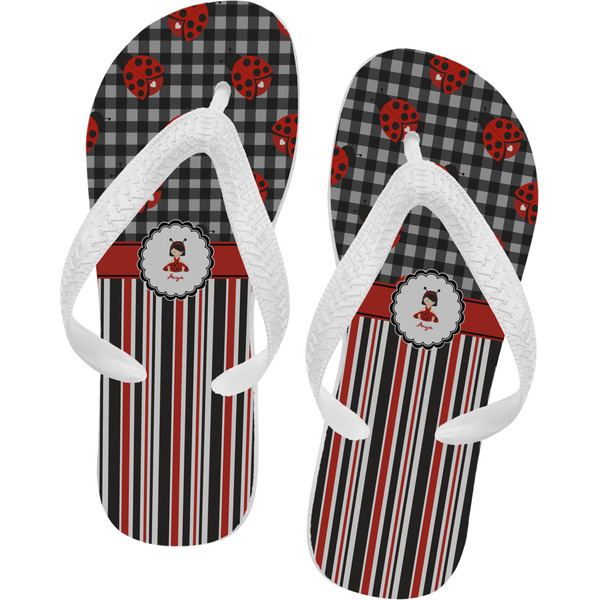 Custom Ladybugs & Stripes Flip Flops - Large (Personalized)