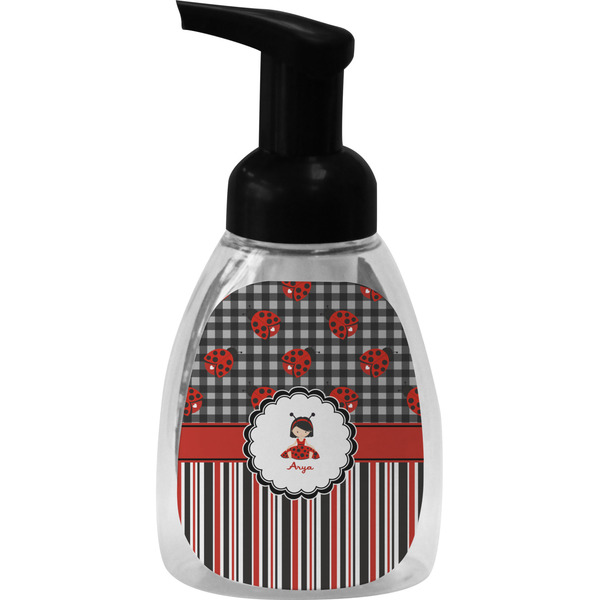 Custom Ladybugs & Stripes Foam Soap Bottle - Black (Personalized)