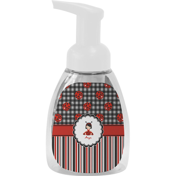 Custom Ladybugs & Stripes Foam Soap Bottle - White (Personalized)