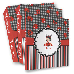 Ladybugs & Stripes 3 Ring Binder - Full Wrap (Personalized)