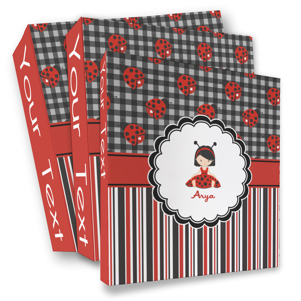 Custom Ladybugs & Stripes 3 Ring Binder - Full Wrap (Personalized)