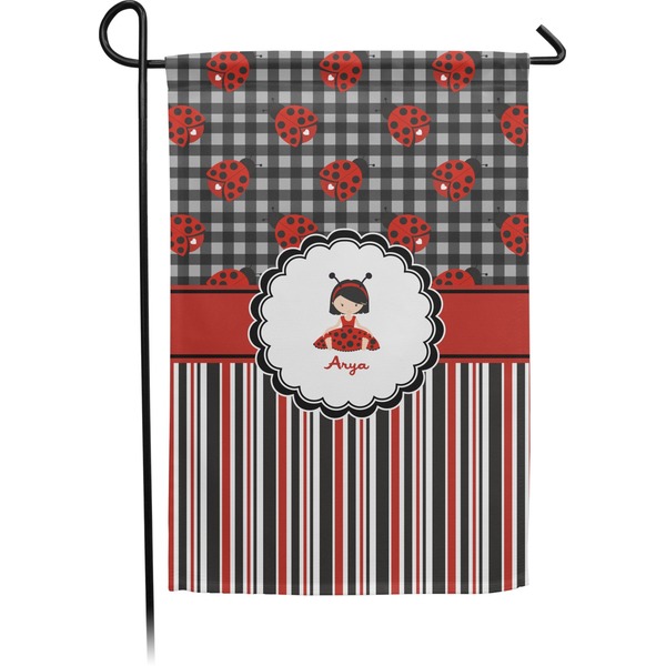 Custom Ladybugs & Stripes Small Garden Flag - Double Sided w/ Name or Text