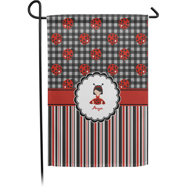 Custom Ladybugs & Stripes Garden Flag (Personalized)