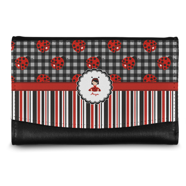 Custom Ladybugs & Stripes Genuine Leather Women's Wallet - Small (Personalized)