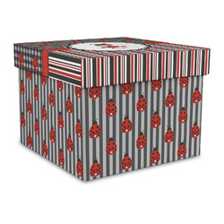 Ladybugs & Stripes Gift Box with Lid - Canvas Wrapped - Large (Personalized)