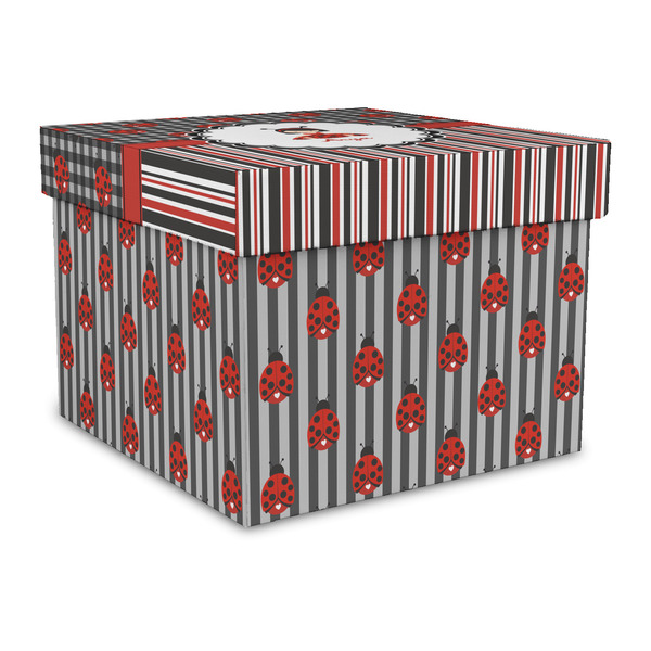 Custom Ladybugs & Stripes Gift Box with Lid - Canvas Wrapped - Large (Personalized)