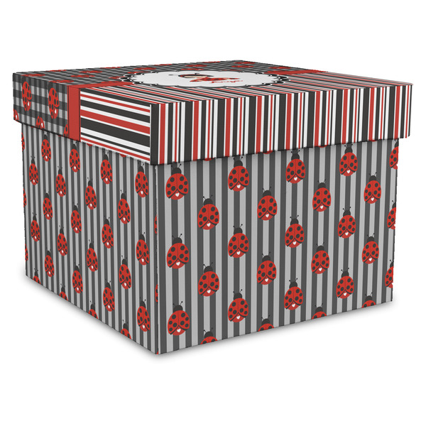 Custom Ladybugs & Stripes Gift Box with Lid - Canvas Wrapped - X-Large (Personalized)