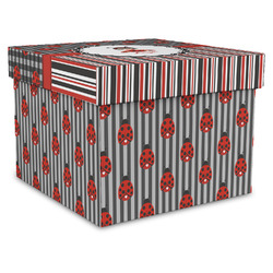 Ladybugs & Stripes Gift Box with Lid - Canvas Wrapped - XX-Large (Personalized)