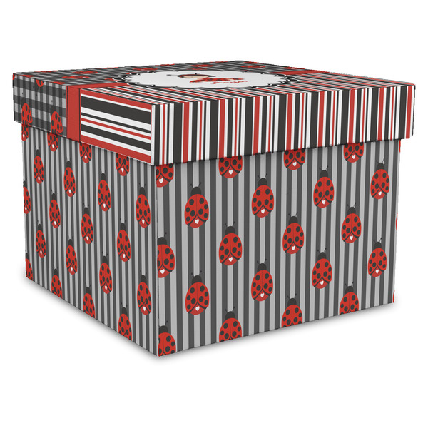 Custom Ladybugs & Stripes Gift Box with Lid - Canvas Wrapped - XX-Large (Personalized)