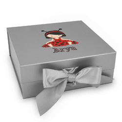 Ladybugs & Stripes Gift Box with Magnetic Lid - Silver (Personalized)