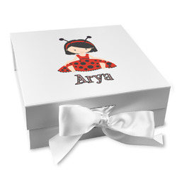 Ladybugs & Stripes Gift Box with Magnetic Lid - White (Personalized)