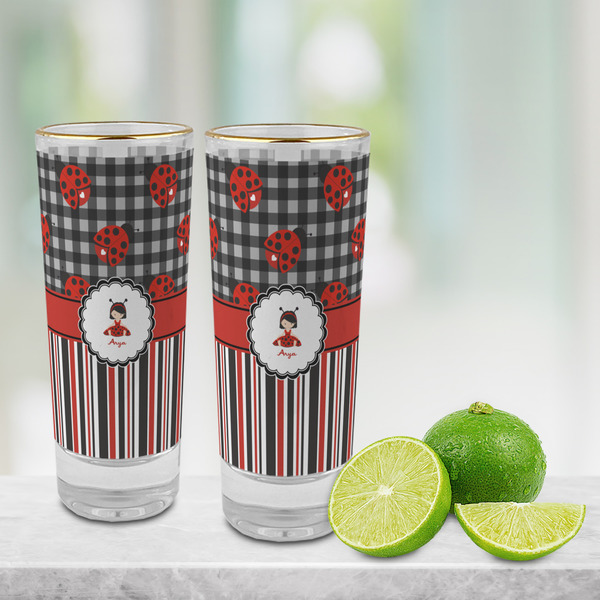 Ladybugs & Stripes Glass Shot Glass - 2 oz - LIFESTYLE
