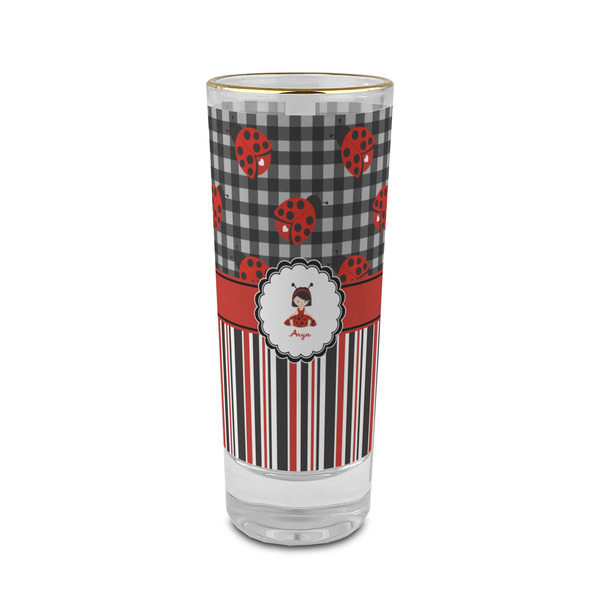 Custom Ladybugs & Stripes 2 oz Shot Glass - Glass with Gold Rim (Personalized)