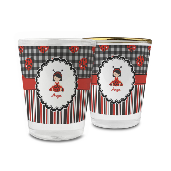 Custom Ladybugs & Stripes Glass Shot Glass - 1.5 oz (Personalized)