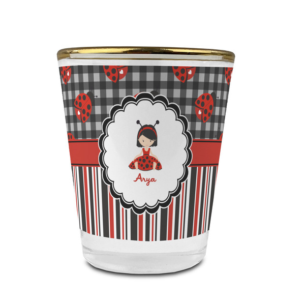 Ladybugs & Stripes Glass Shot Glass - With gold rim - FRONT
