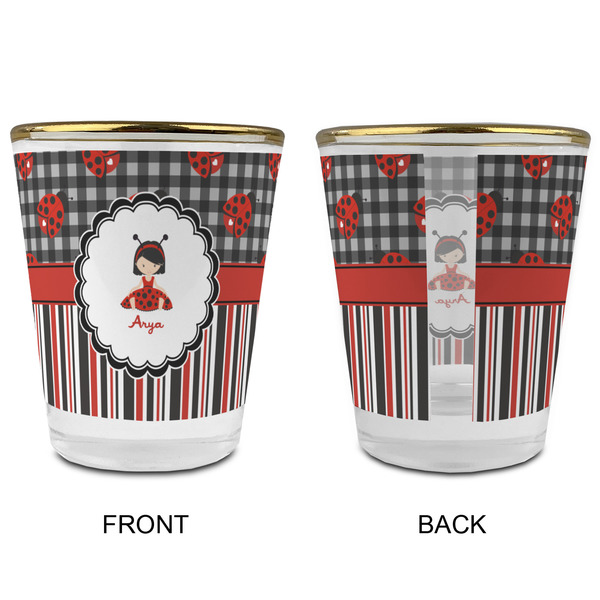 Ladybugs & Stripes Glass Shot Glass - with gold rim - APPROVAL