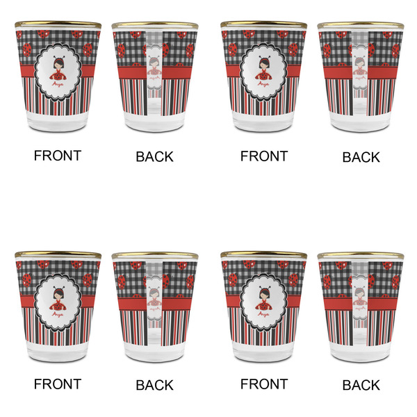 Ladybugs & Stripes Glass Shot Glass - with gold rim - Set of 4 - APPROVAL