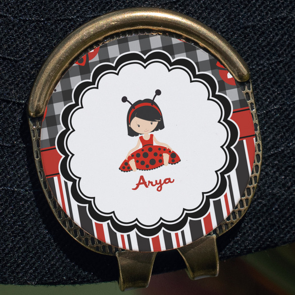 Ladybugs & Stripes Golf Ball Marker Hat Clip - Gold - Close Up