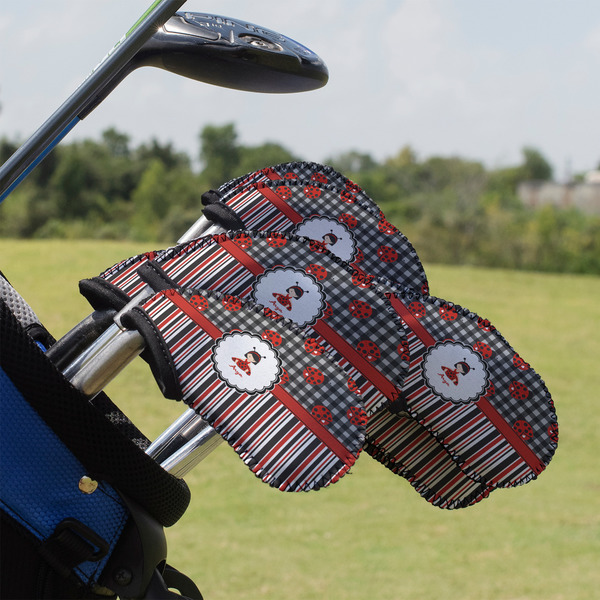 Custom Ladybugs & Stripes Golf Club Iron Cover - Set of 9 (Personalized)