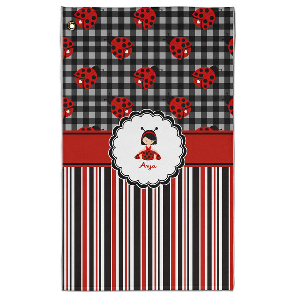 Custom Ladybugs & Stripes Golf Towel - Poly-Cotton Blend w/ Name or Text