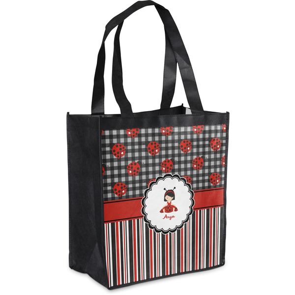 Custom Ladybugs & Stripes Grocery Bag (Personalized)