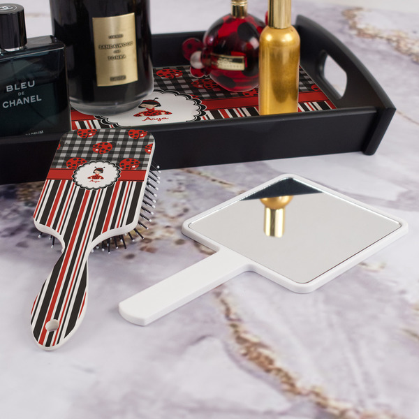 Ladybugs & Stripes Hair Brush - With Hand Mirror